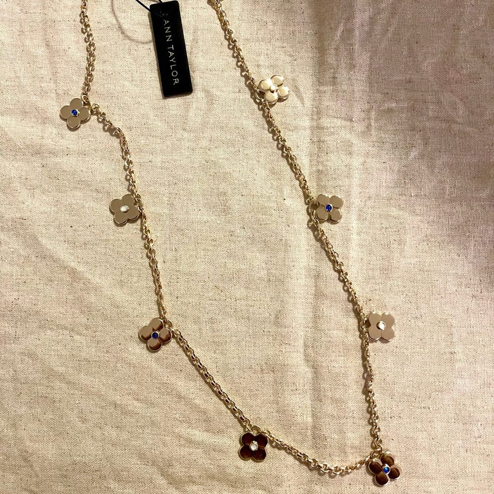 Ann Taylor Gold Floral Long Chain Necklace